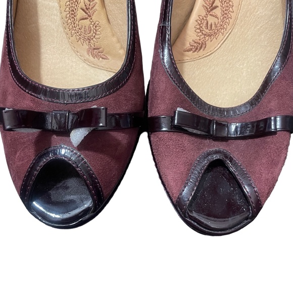Sofft 8 1/2 Wine Burgundy 3" heel Suede Leather Upper and Sock‎ Peep Toe Shoe - Picture 7 of 9